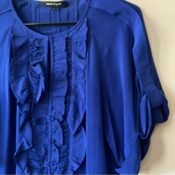 Nanette Lepore 100% Silk Blue Ruffle Short Sleeve Dynasty Blouse Size 0 - Picture 4 of 11